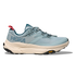 Light blue hoka hiking trail shoe for women with cream sole and red details