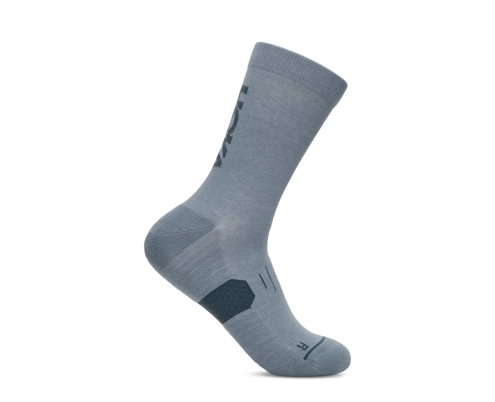 hoka gpx crew run sock, lightweight moisture wicking running sock, grey blue colour, side profile of sock