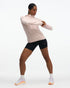 hoka womens skyglow half zip running top, short zip water resistant stretchy hooded top, front view of top in a pink colour