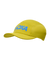 hoka running cap for all gender, lightweight breathable running cap, pea green colour with blue hoka logo, cap shown on a white background