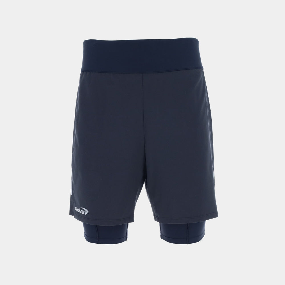 Mens Inov-8 Airlite 2 in 1 shorts, featuring a rear zipped pocket allows you to store your valuables and reflective logos on the front and back of the short aid your visibility to others in low light