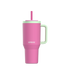 kambukka rio tumbler, 950 ml water bottler with handle and collapsable straw, pink colour with mint green accents, pink kambukka tumbler with mint green handle and dark pink straw