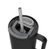 kambukka rio tumbler, 950 ml water bottler with handle and collapsable straw, black colour, close up of the tumblers lid open with straw