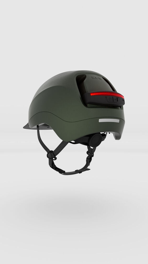 Kask Moebius Llimelight Green helmet with a red light on the back