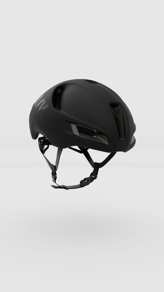 kask utopia y helmet, black matte color, aerodynamic road helmet, front side profile angle of helmet on white background