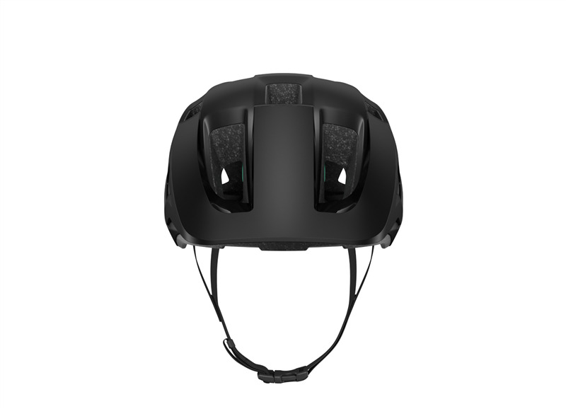 lazer finch helmet, lightweight helmet for youth and adults with integrated visor, matte black colour, back profile of helmet on a white background