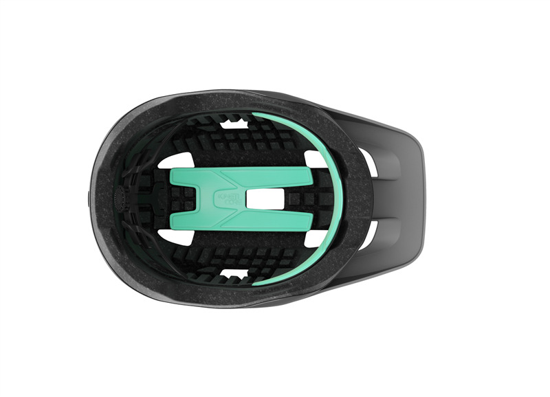 lazer finch helmet, lightweight helmet for youth and adults with integrated visor, matte black colour, inside of helmet on a white background