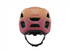 lazer finch helmet, lightweight helmet for youth and adults with integrated visor, red and orange colour with black details, back profile of helmet on a white background