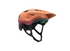 lazer finch helmet, lightweight helmet for youth and adults with integrated visor, red and orange colour with black details, side profile of helmet on a white background