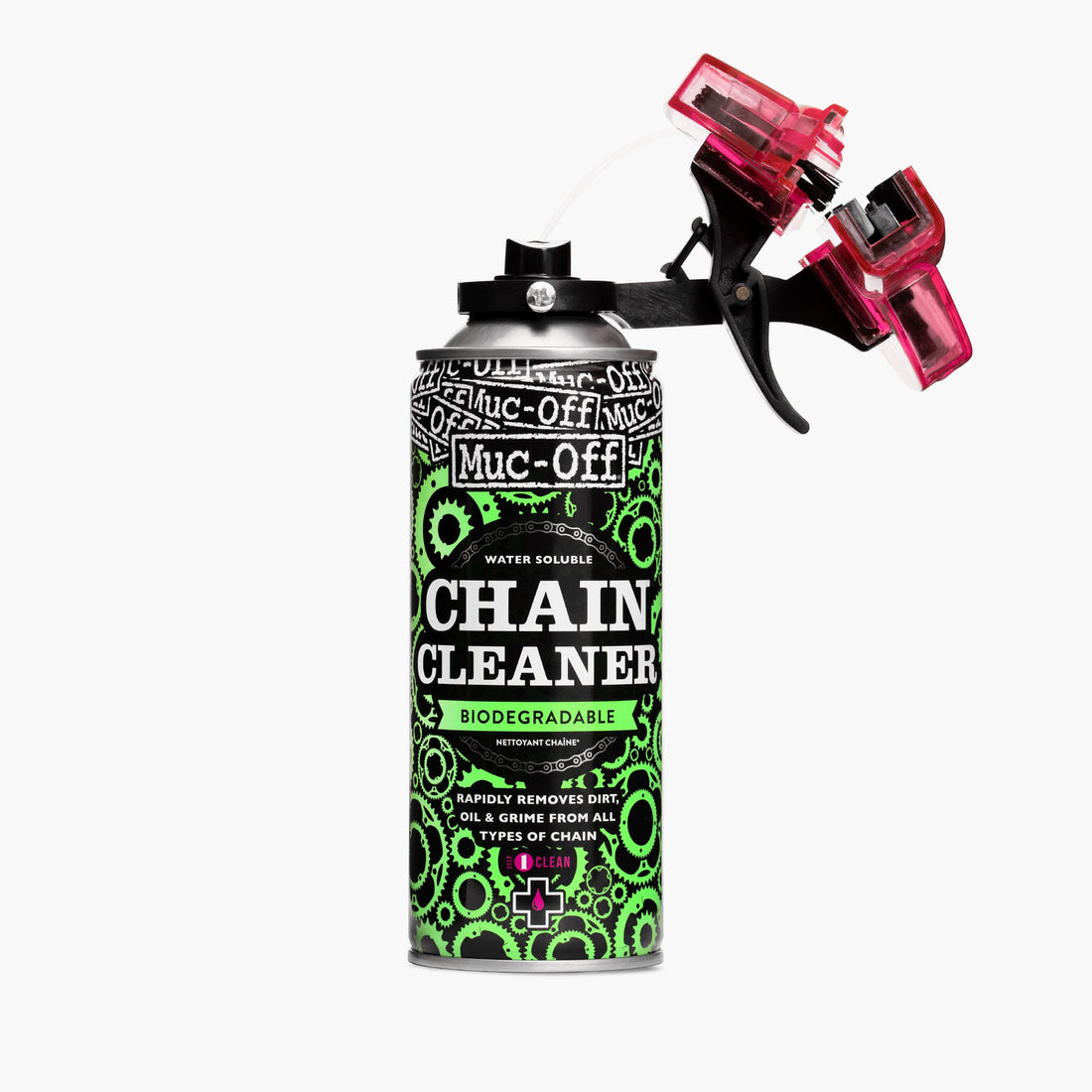 muc off bio chain doc, bike chain cleaning device attached to can of chain cleaner