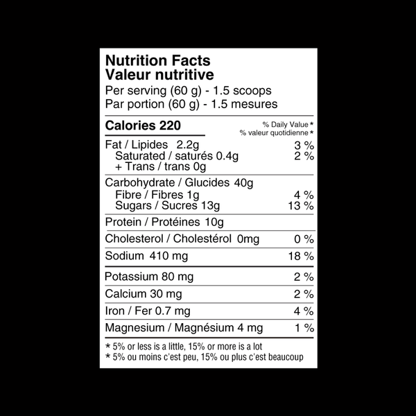 nutrition facts for naak protein powder recovery mix
