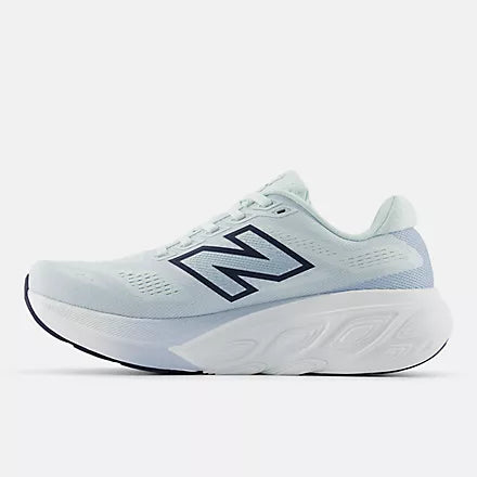 nb 880v15 for women, cushioned neutral running shoe, light pastel blue with white sole, side profile of shoe