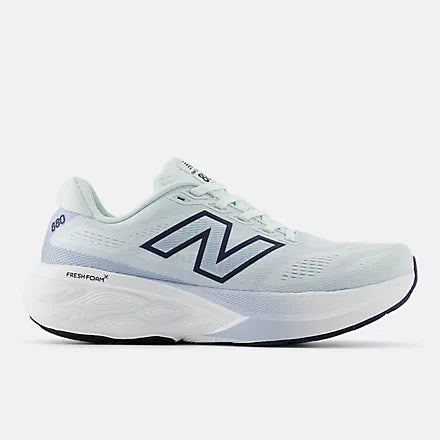 nb 880v15 for women, cushioned neutral running shoe, light pastel blue with white sole, side profile of shoe
