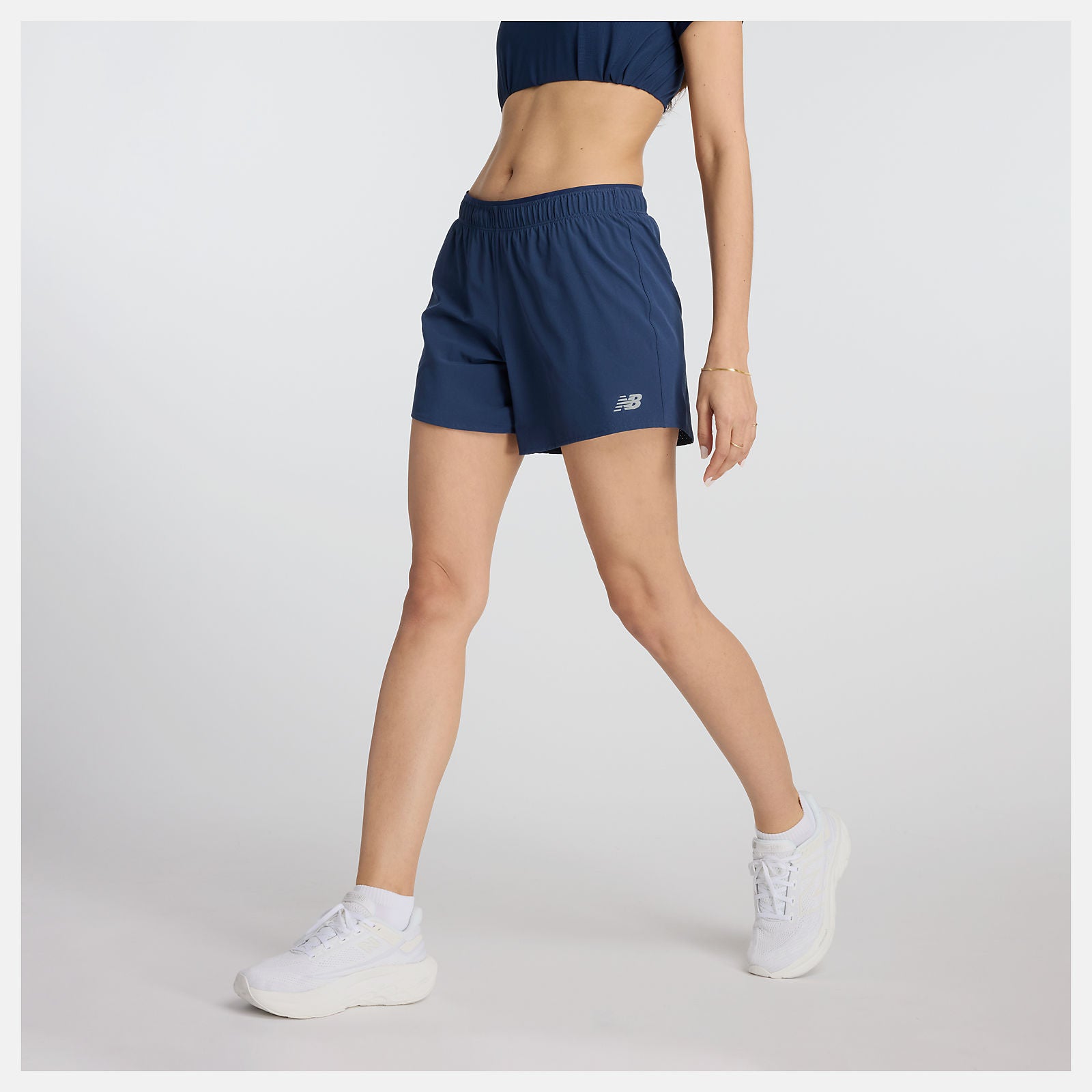 women's new balance 5 inch running short, navy colour