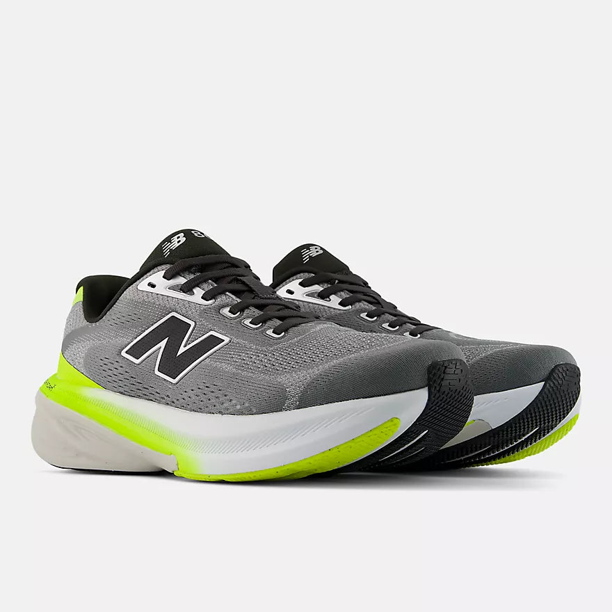 New Balance Fresh Foam X 860v15,  stability and support everyday running shoes for men, slate grey with green details, side profile of both shoes on a white background