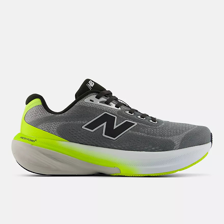 New Balance Fresh Foam X 860v15,  stability and support everyday running shoes for men, slate grey with green details, side profile of shoe on a white background