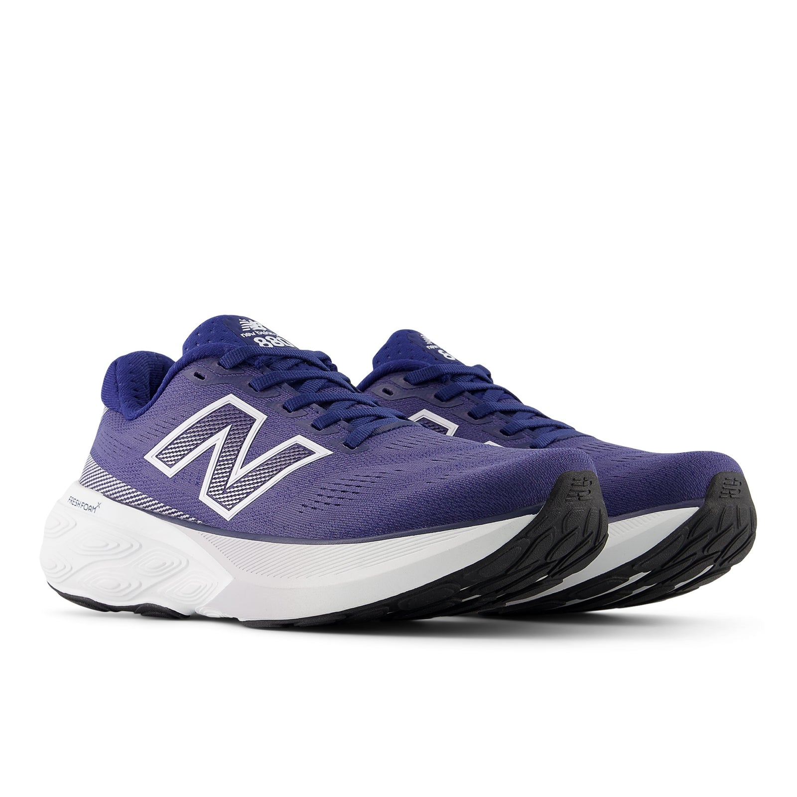 nb 880v15 for women, cushioned neutral running shoe, dark blue with white sole, pair of shoes with profile