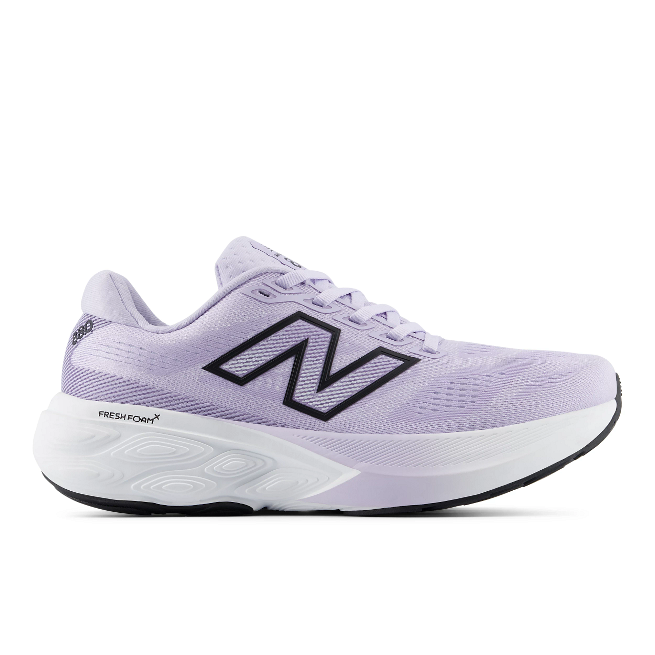new balance 880v15 for women, cushioned neutral running shoe, light lilac purple colour, side profile of shoe