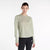 new balance athletics long sleeve, long sleeve breathable layering shirt, light green colour, woman wearing long sleeve new balance shirt with black leggings