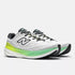 new balance fresh foam 1080v15 soft bouncy lightweight road running shoe for men, light grey with blue and green accents, profile of both shoes on a white background