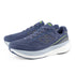 new balance fresh foam 1080v15, soft bouncy lightweight road running shoe for men, indigo colour with bright green accents, profile of both shoes on a white background
