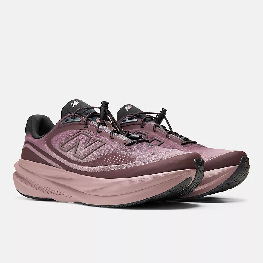 new balance 1080v15 for women, lightweight durable road running shoe with soft cushioning and quick lace tie, maroon grape colour, pair of shoes