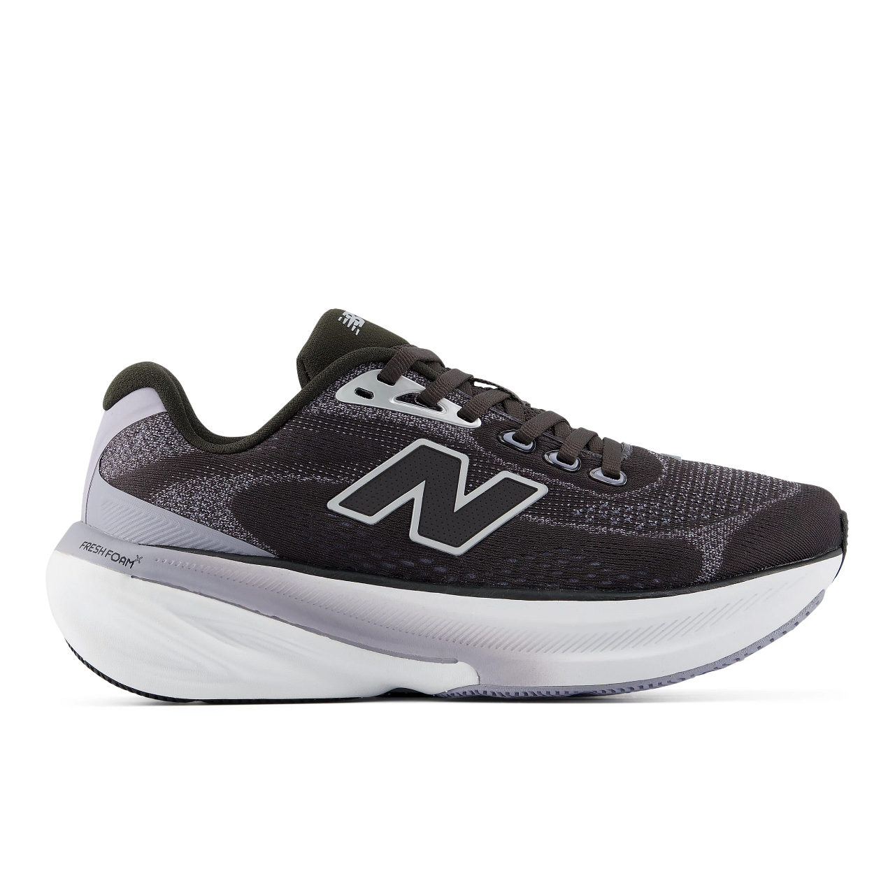 new balance fresh foam 860v15, comfortable lightweight supportive stability road running shoe for women, black with grey accents, profile of shoe on a white background
