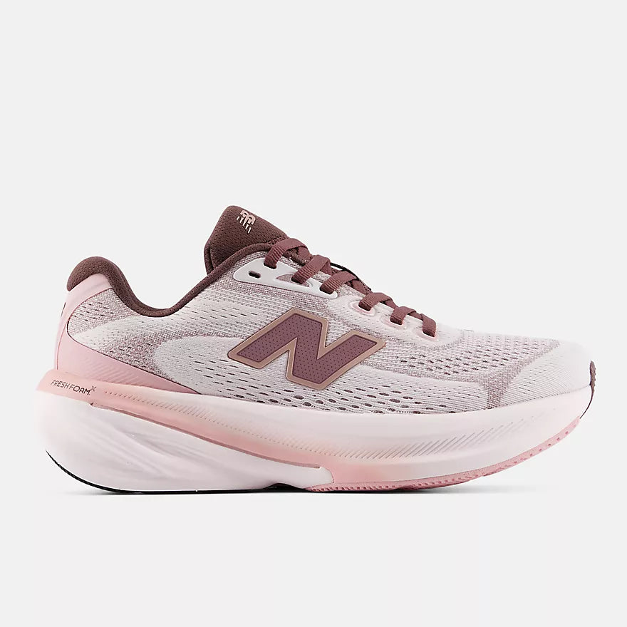 new balance fresh foam 860v15 comfortable lightweight supportive stability road running shoe for women, light pinnk with purple accents, profile of shoe on a white background