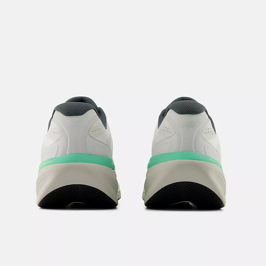 New Balance Fresh Foam X 860v15 Mens stability and support everyday running shoes, grey with mix of green and yellow, back profile of both shoes