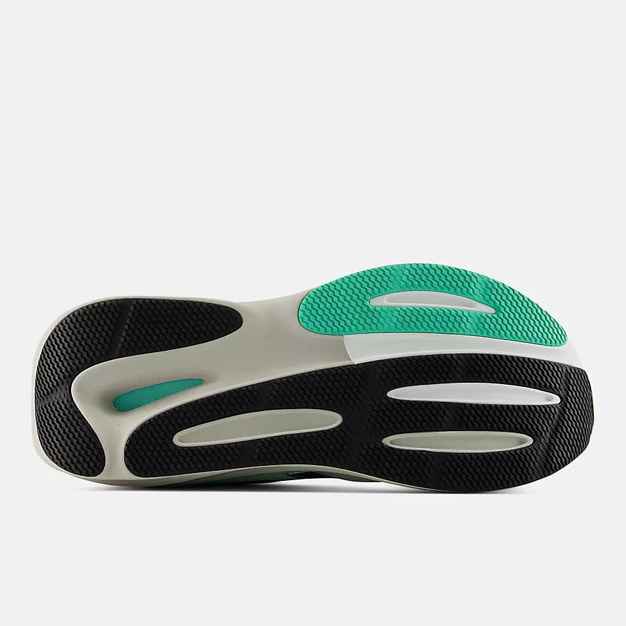 New Balance Fresh Foam X 860v15 Mens stability and support everyday running shoes, grey with mix of green and yellow, bottom view of sole