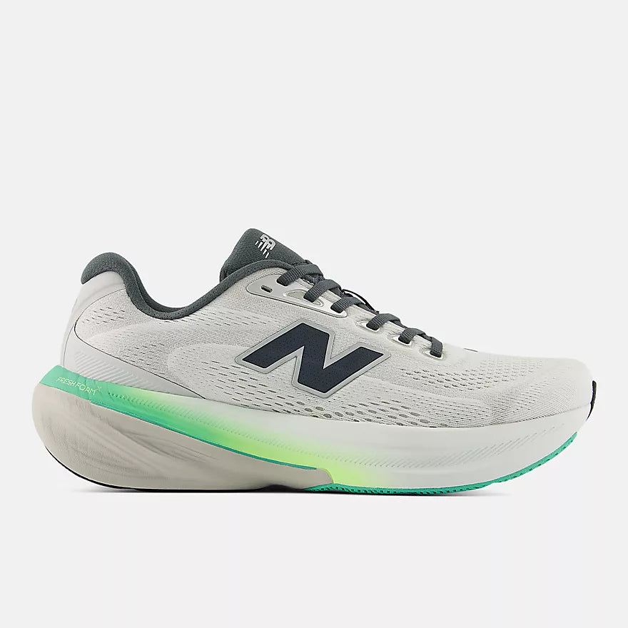 New Balance Fresh Foam X 860v15 Mens stability and support everyday running shoes, grey with mix of green and yellow, side profile