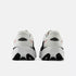 mens new balance fuel cell rebel version 5, light, bouncy daily trainer, white and black colour with orange details, back profile of two runners on a white background