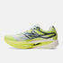 nb fuelcell sc elite v6, lightweight carbon fiber plated race day road running shoe, bright yellow lime with white and grey details, inside profile of shoe