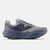 new balance hierro 9 for men, cushioned gravel trail running and walking shoe, dark grey blue colour, side profile of shoe on white background