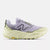 new balance hierro v9 womens, cushioned trail and mixed terrain running and walking shoe, light greyish purple and cream colour, side profile of shoe