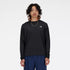 nb athletics long sleeve shirt for men, breathable long sleeve shirt good for layering, black colour, man wearing black nb long sleeve with silver nb logo and navy shorts