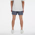 new balance rc short for men, lightweight 5in length running short for men, grey colour, male model chest down wearing grey nb shorts and white shirt with white shoes back