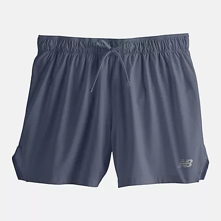 new balance rc short for men, lightweight 5in length running short for men, grey colour, front of nb shorts