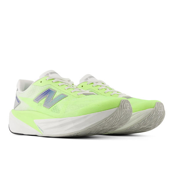 new balance rebel v5 womens, super lightweight versatile training road running shoe, bright yellow and white sole, low front side profile of shoes