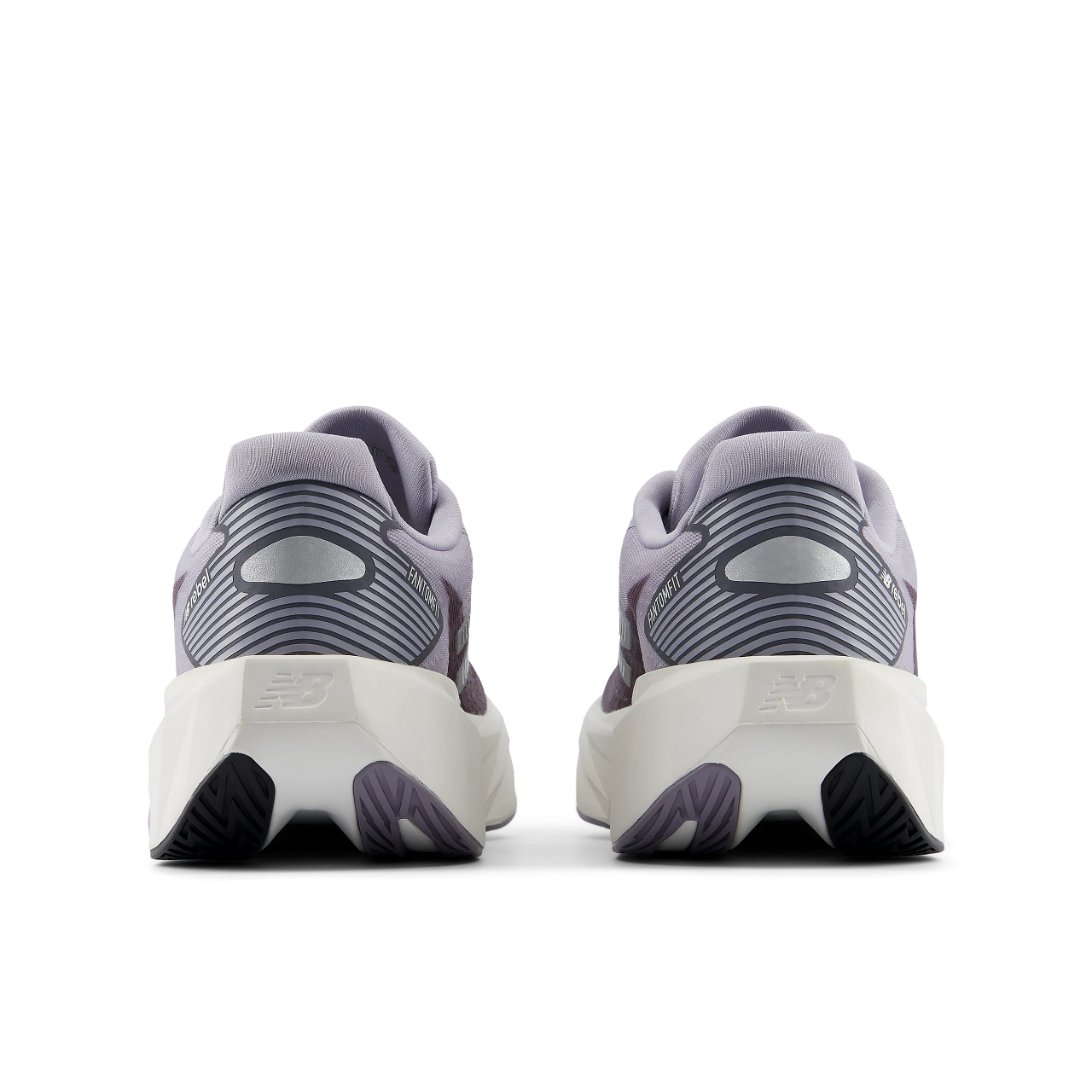 new balance rebel v5 womens, super lightweight versatile training road running shoe, light purple and grey colour with a white sole, back profile of two shoes
