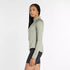 new balance athletics heat grid half zip for women, warm half zip running jumper, light green colour, woman wearing new balance running half zip side profile