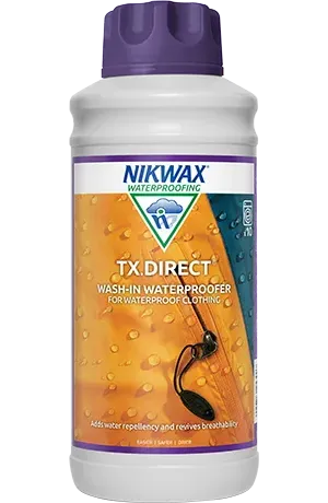 nikwax tx. direct wash-in waterproofer, easy to use wash-in waterproofing, 300ml bottle on a white background