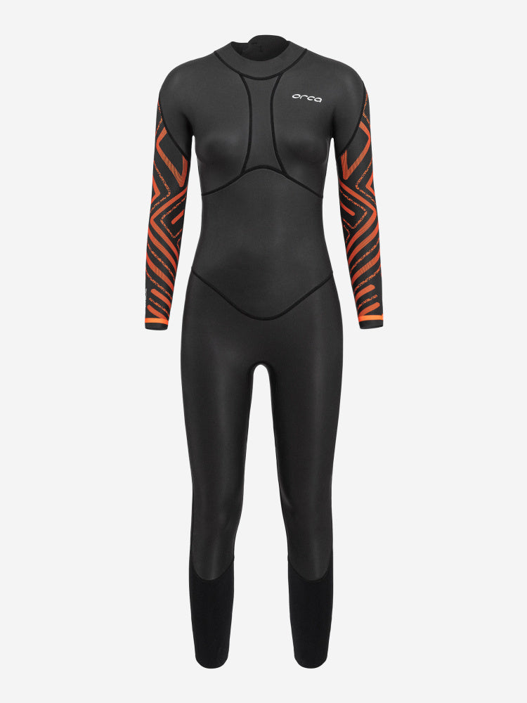 Orca Vitalis Breast Stroke Openwater Wetsuit Womens, black with orange accent on sleeves