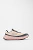 nnormal tomir 2.0 for women, technical trail running shoe, light beige with black details and light pink sole, side profile of shoe