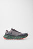 nnormal tomir 2.0 for men, technical trail running shoe, burgundy brown with black details and dark green sole with orange lugs, side profile of shoe