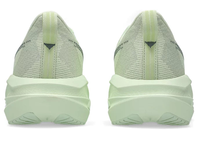 asics novablast 5 for women, lightweight cushioned springy running shoe, mint colour, back heels of shoe