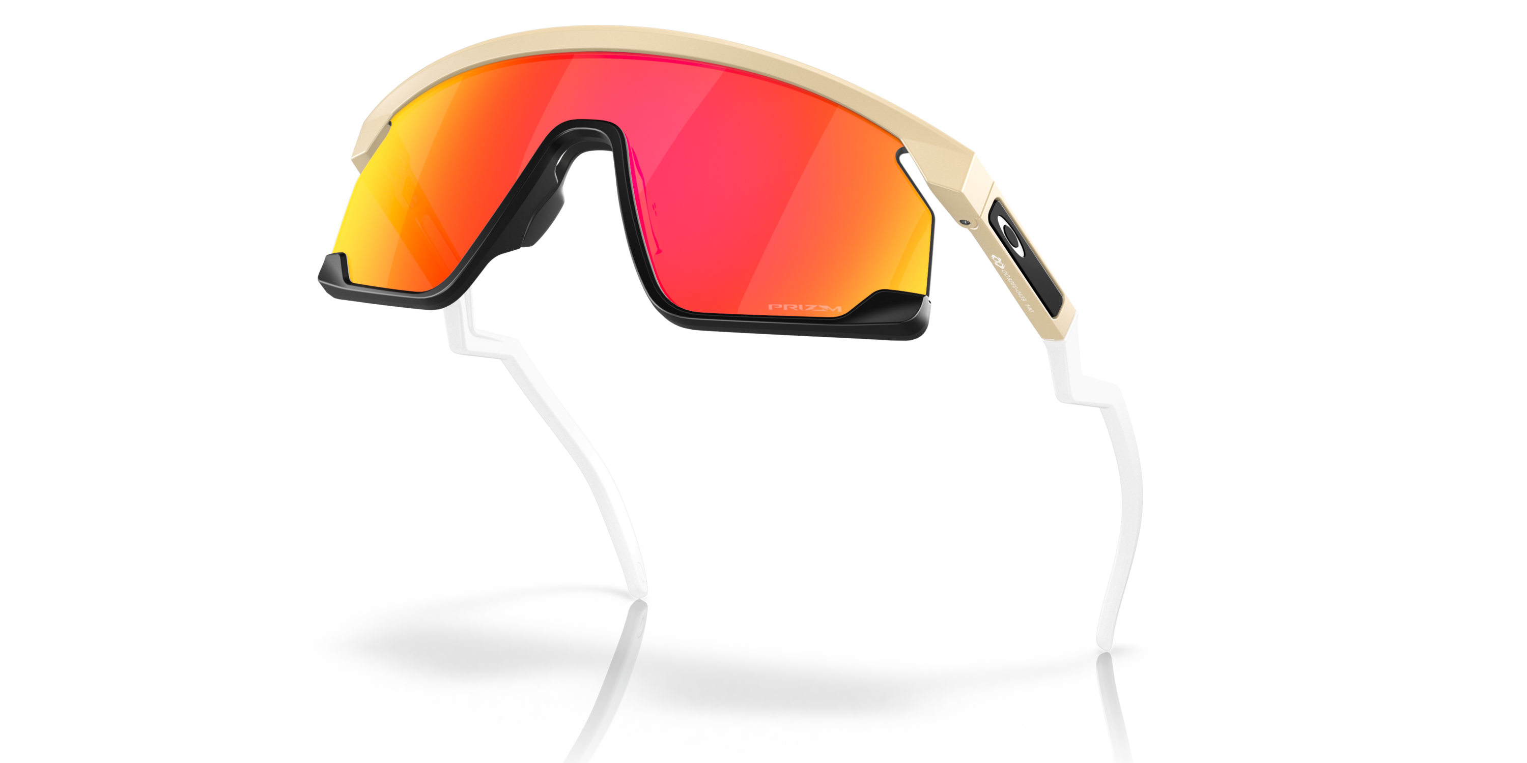 oakley bxtr sunglasses, prizm ruby Lenses, matte desert tan Frame, angled view