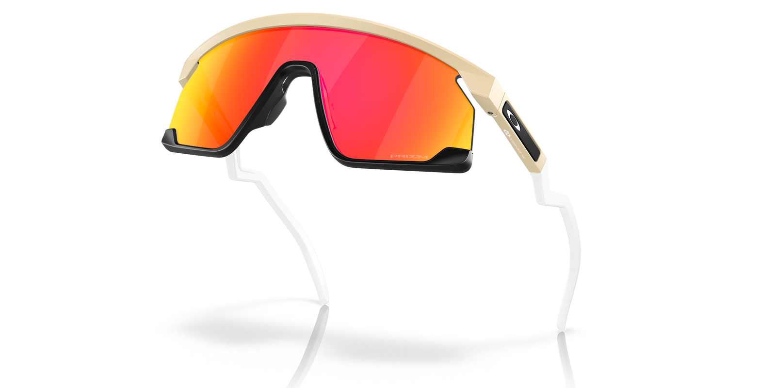 oakley bxtr sunglasses, prizm ruby Lenses, matte desert tan Frame, angled view