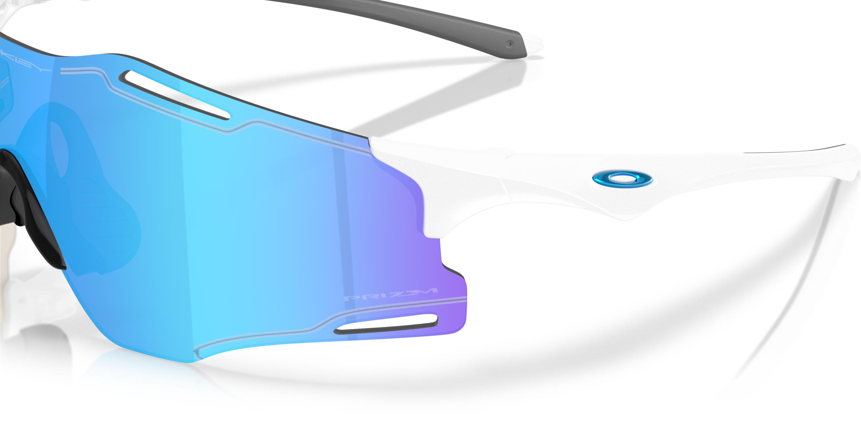 Oakley Cybr Zero sports sunglasses prizm lens, white frame, sapphire lens