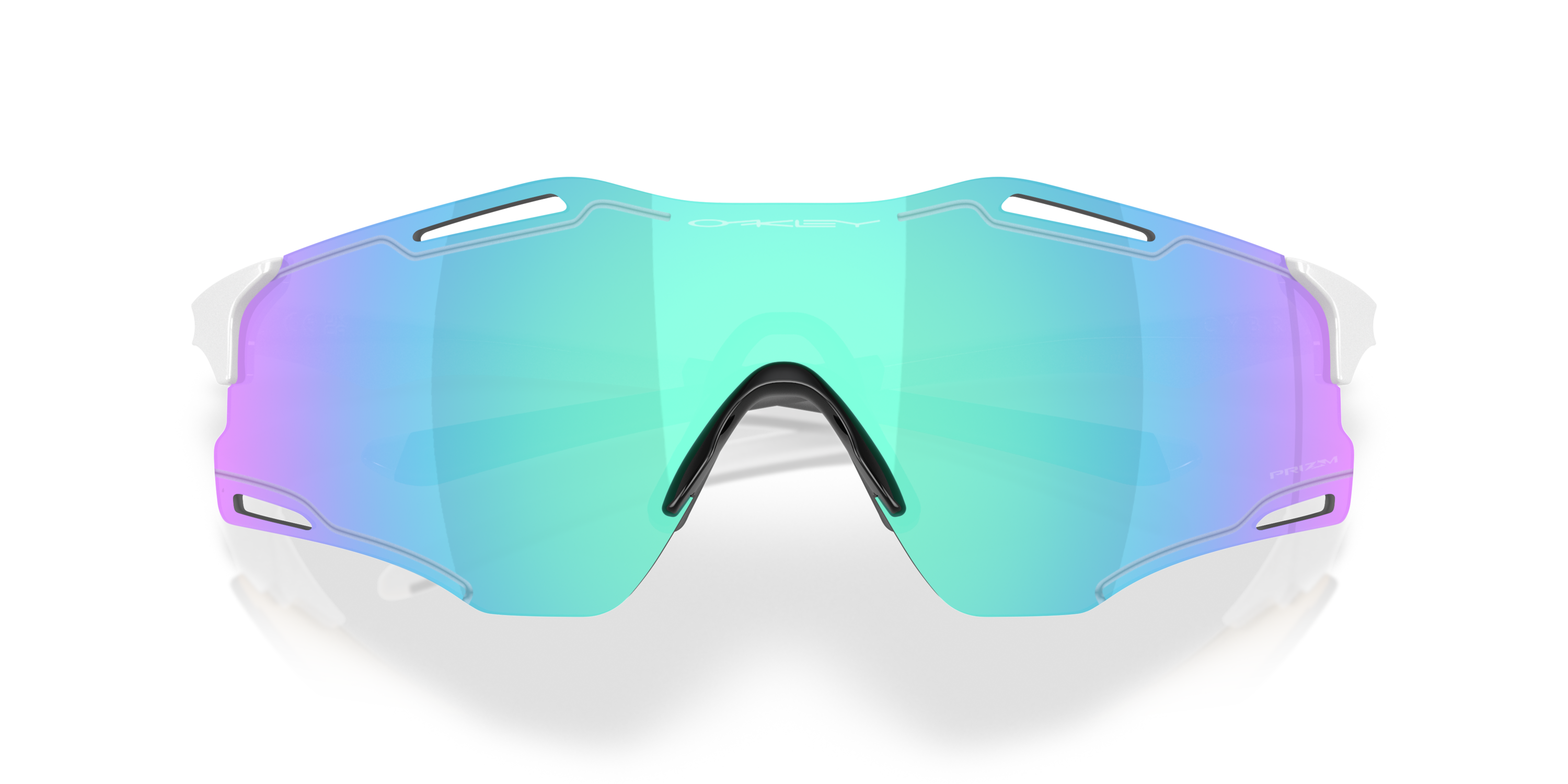 Oakley Cybr Zero sports sunglasses prizm lens, white frame, sapphire lens